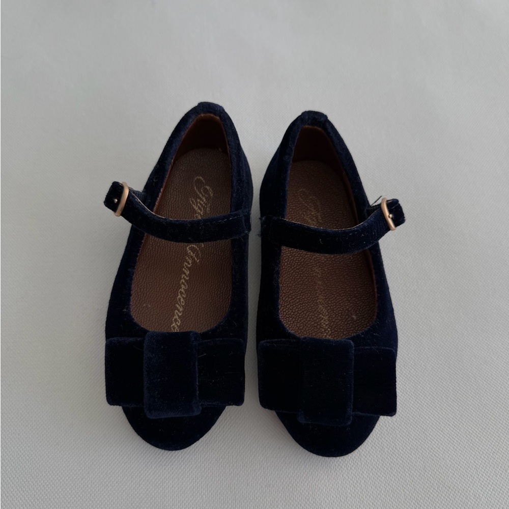 Charming Navy Velvet Kids Dress Shoes with Bow
